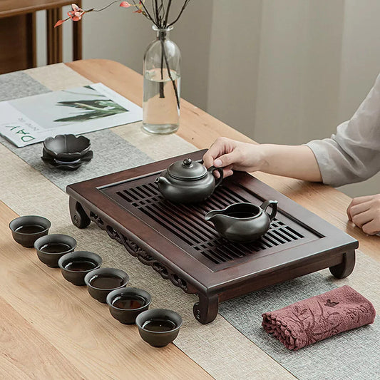 Bamboo Wood Tea Tray with Drainage - Water Storage Tea Board